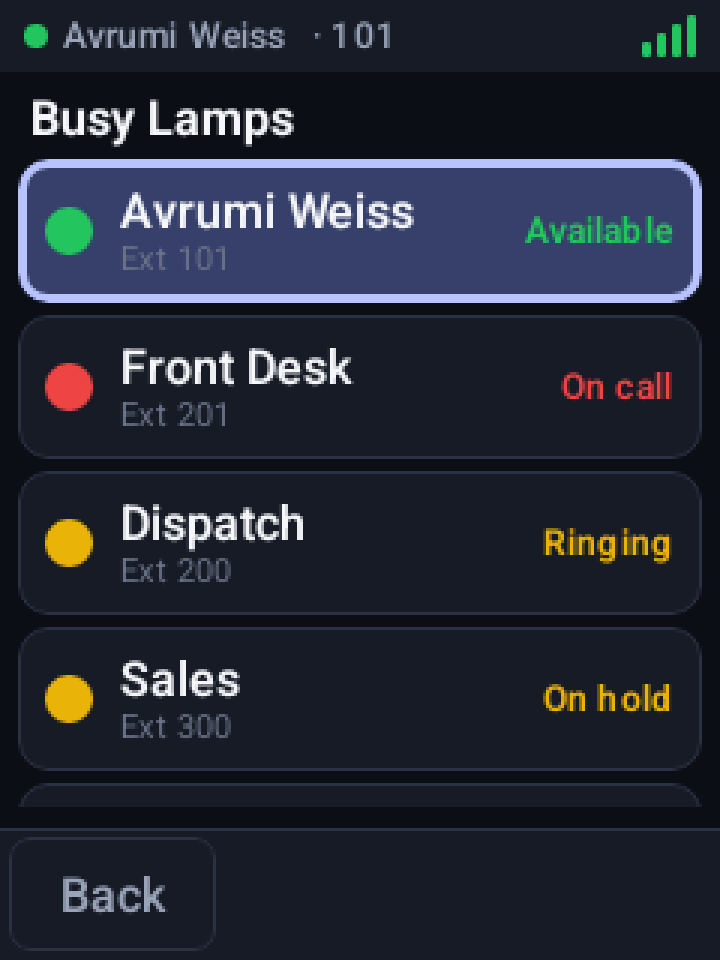 Busy lamps, dark theme