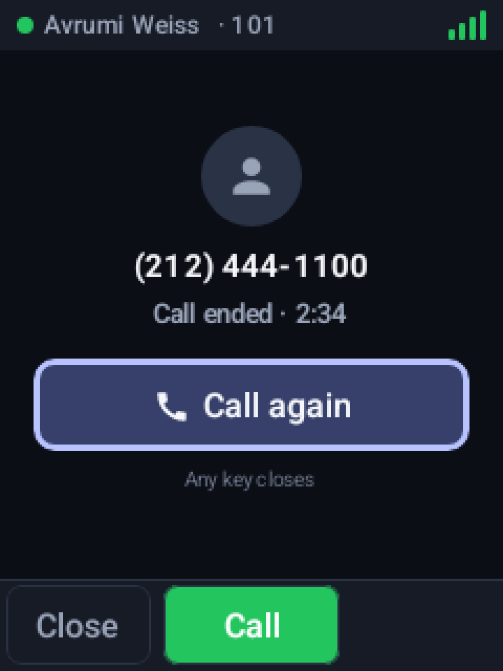 Call ended, dark theme