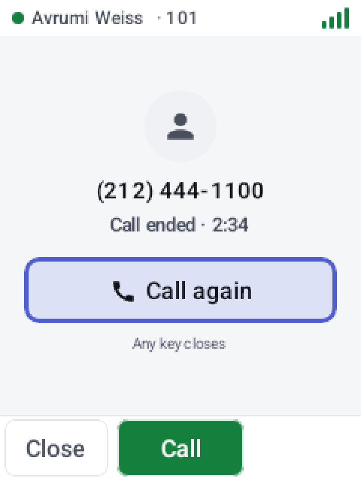 Call ended, light theme