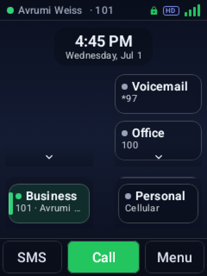 Home screen, dark theme