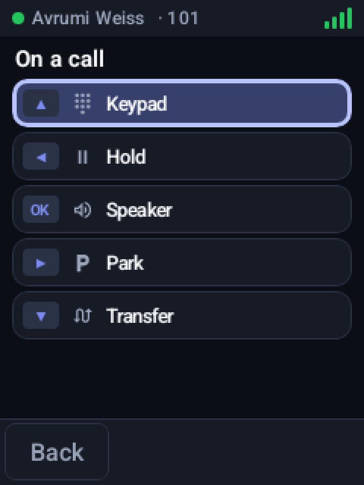 In-call keys, dark theme