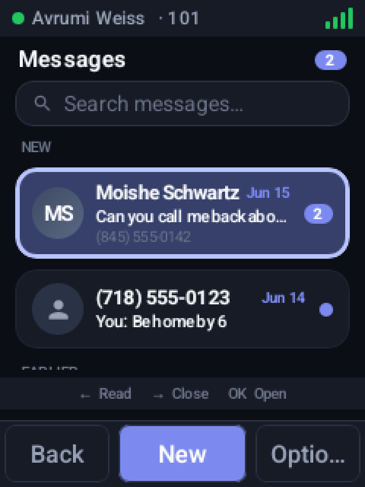 Messages, dark theme