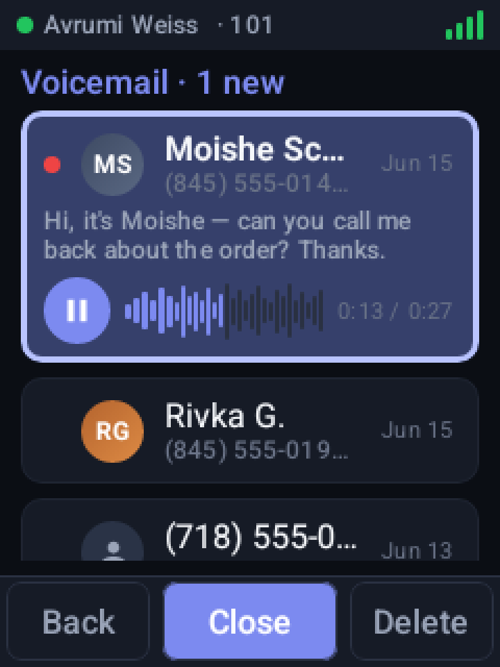 Voicemail, dark theme